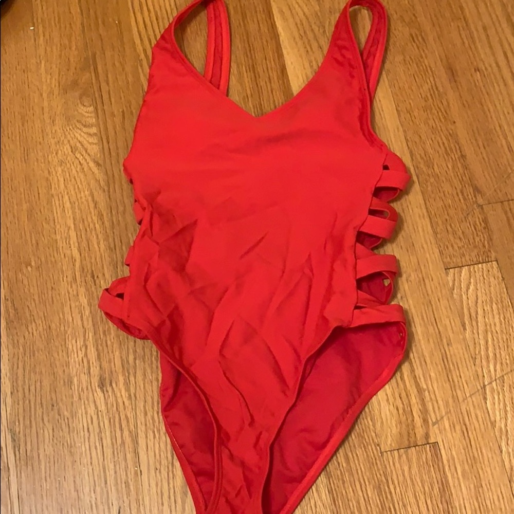 red one piece bathing suit